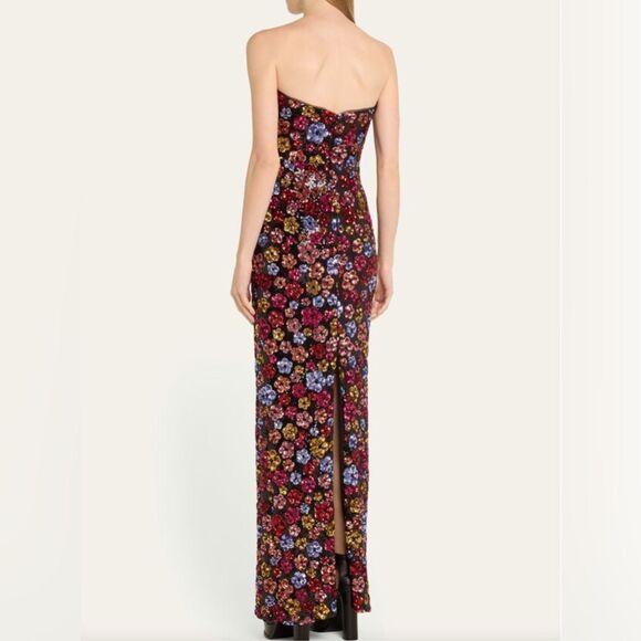 Marchesa Notte Strapless Plunging Floral Sequin Column Gown size 6 - Picture 3 of 13